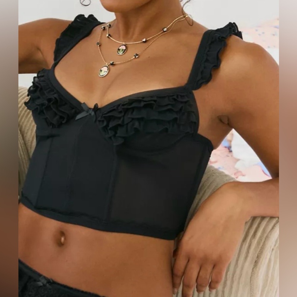Urban Outfitters Florence Ruffle Mesh Corset Top